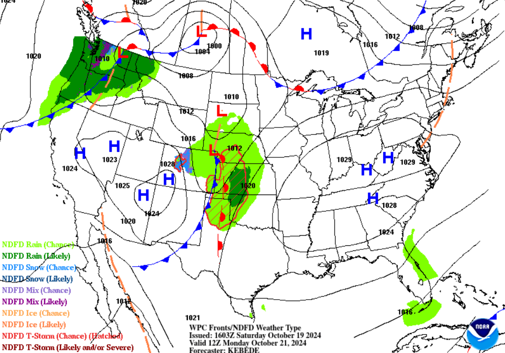 Weather Conditions For Viewing The Orionid Meteor Shower In The Early Morning Hours of Monday, October 21, 2024.
Courtesty Of: The Weather Prediction Center, NOAA